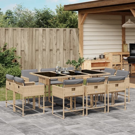 9-tlg. Garten-Essgruppe mit Kissen Schwarz Poly Rattan