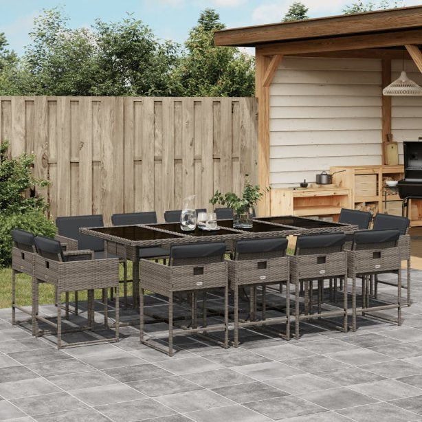 9-tlg. Garten-Essgruppe mit Kissen Schwarz Poly Rattan