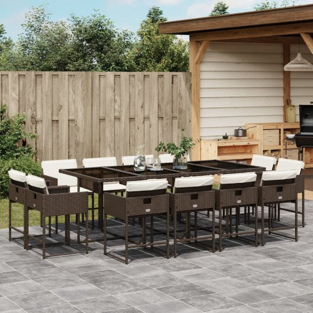 9-tlg. Garten-Essgruppe mit Kissen Schwarz Poly Rattan