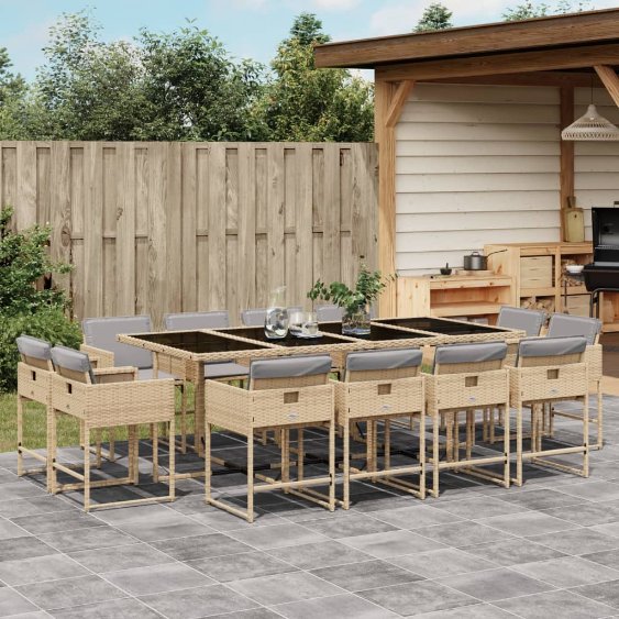 9-tlg. Garten-Essgruppe mit Kissen Schwarz Poly Rattan