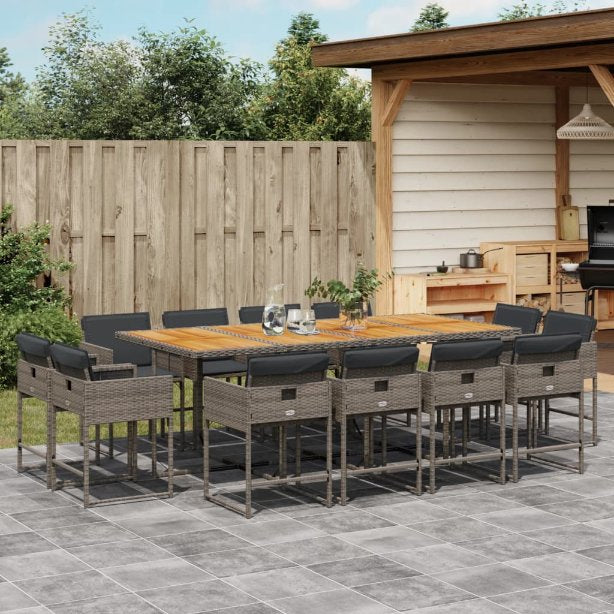 9-tlg. Garten-Essgruppe mit Kissen Schwarz Poly Rattan