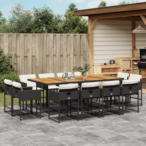 9-tlg. Garten-Essgruppe mit Kissen Schwarz Poly Rattan