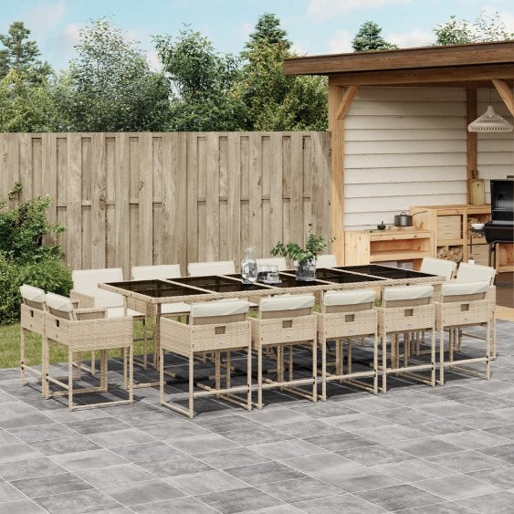 9-tlg. Garten-Essgruppe mit Kissen Schwarz Poly Rattan