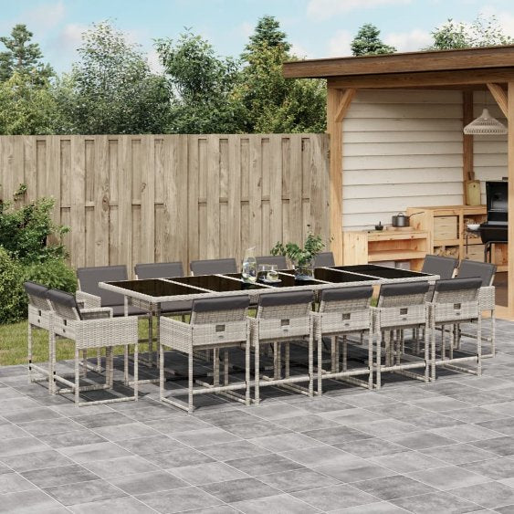 9-tlg. Garten-Essgruppe mit Kissen Schwarz Poly Rattan