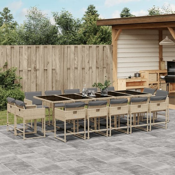 9-tlg. Garten-Essgruppe mit Kissen Schwarz Poly Rattan