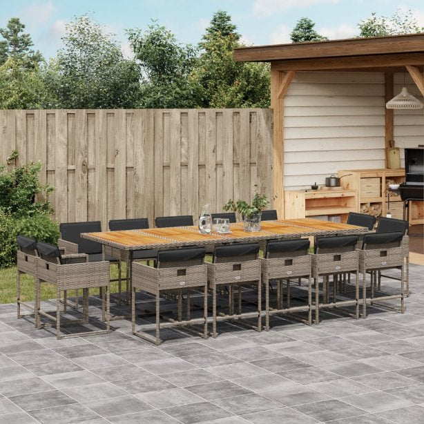 9-tlg. Garten-Essgruppe mit Kissen Schwarz Poly Rattan