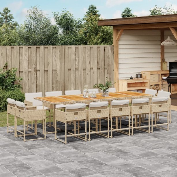 9-tlg. Garten-Essgruppe mit Kissen Schwarz Poly Rattan