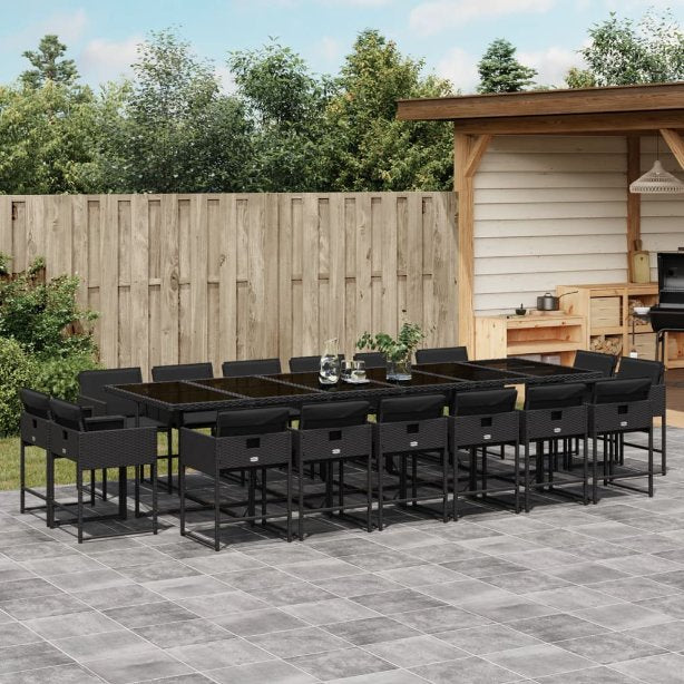 9-tlg. Garten-Essgruppe mit Kissen Schwarz Poly Rattan