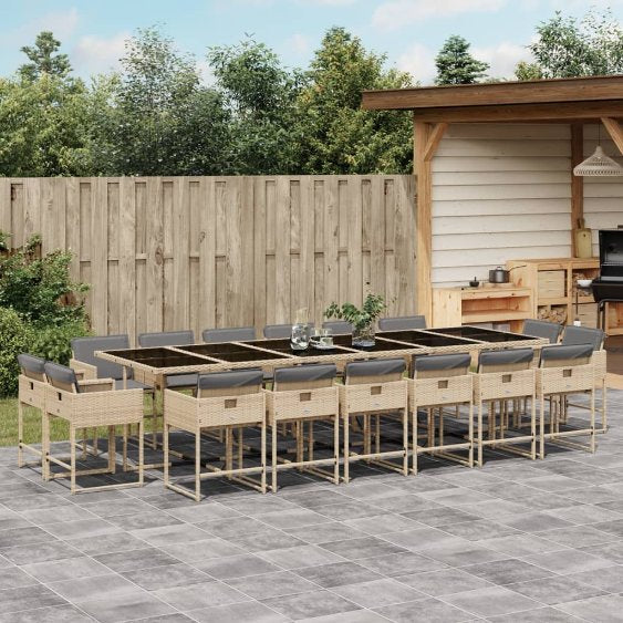 9-tlg. Garten-Essgruppe mit Kissen Schwarz Poly Rattan