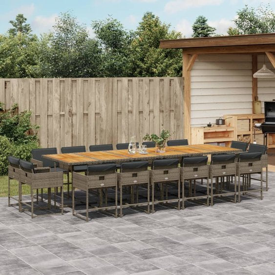 9-tlg. Garten-Essgruppe mit Kissen Schwarz Poly Rattan