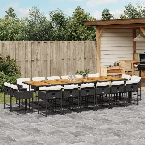 9-tlg. Garten-Essgruppe mit Kissen Schwarz Poly Rattan