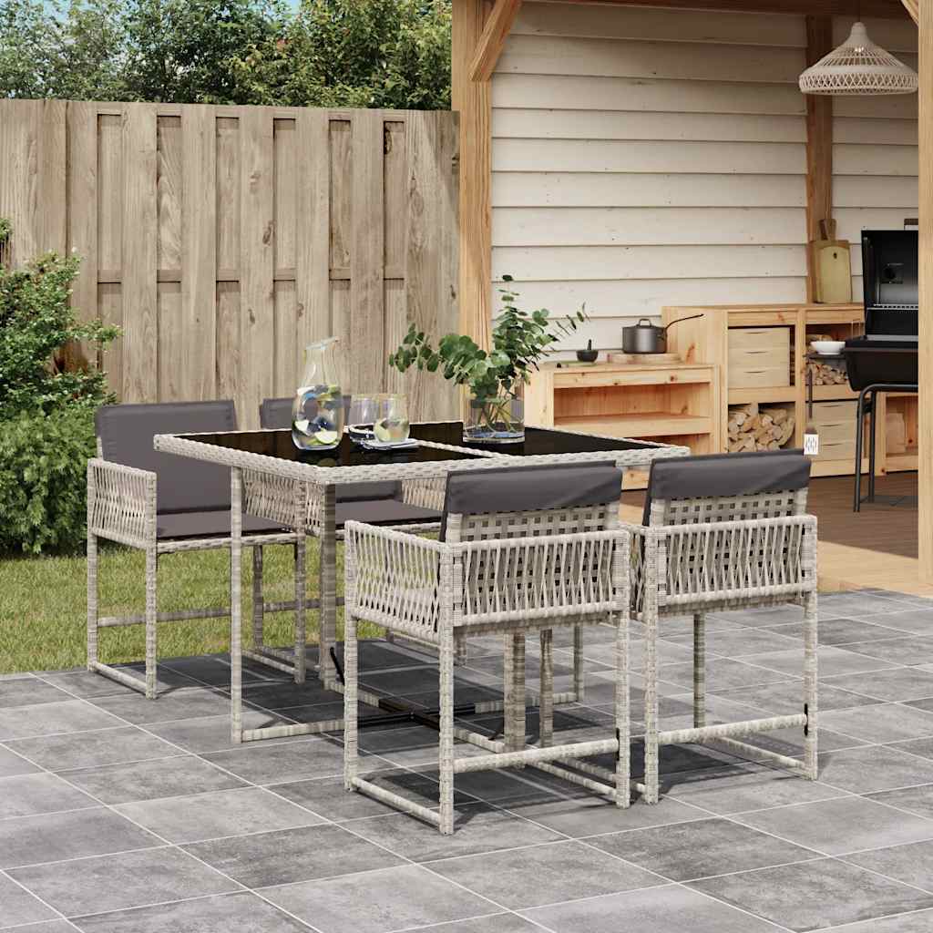 5-tlg. Garten-Essgruppe mit Kissen Schwarz Poly Rattan