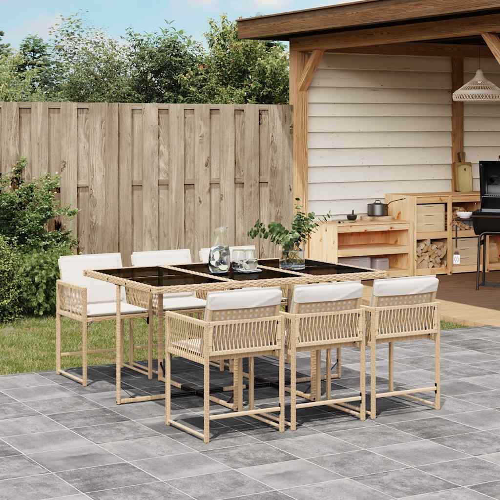5-tlg. Garten-Essgruppe mit Kissen Schwarz Poly Rattan