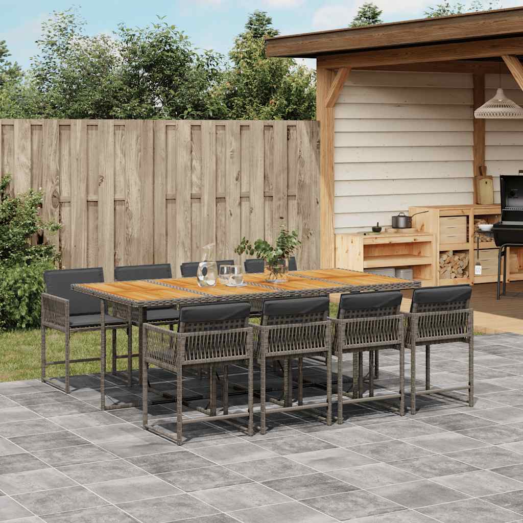 5-tlg. Garten-Essgruppe mit Kissen Schwarz Poly Rattan