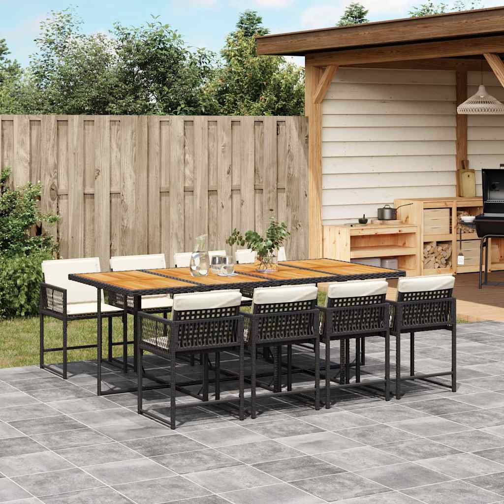 5-tlg. Garten-Essgruppe mit Kissen Schwarz Poly Rattan