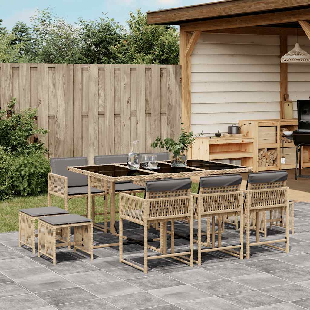 9-tlg. Garten-Essgruppe mit Kissen Schwarz Poly Rattan