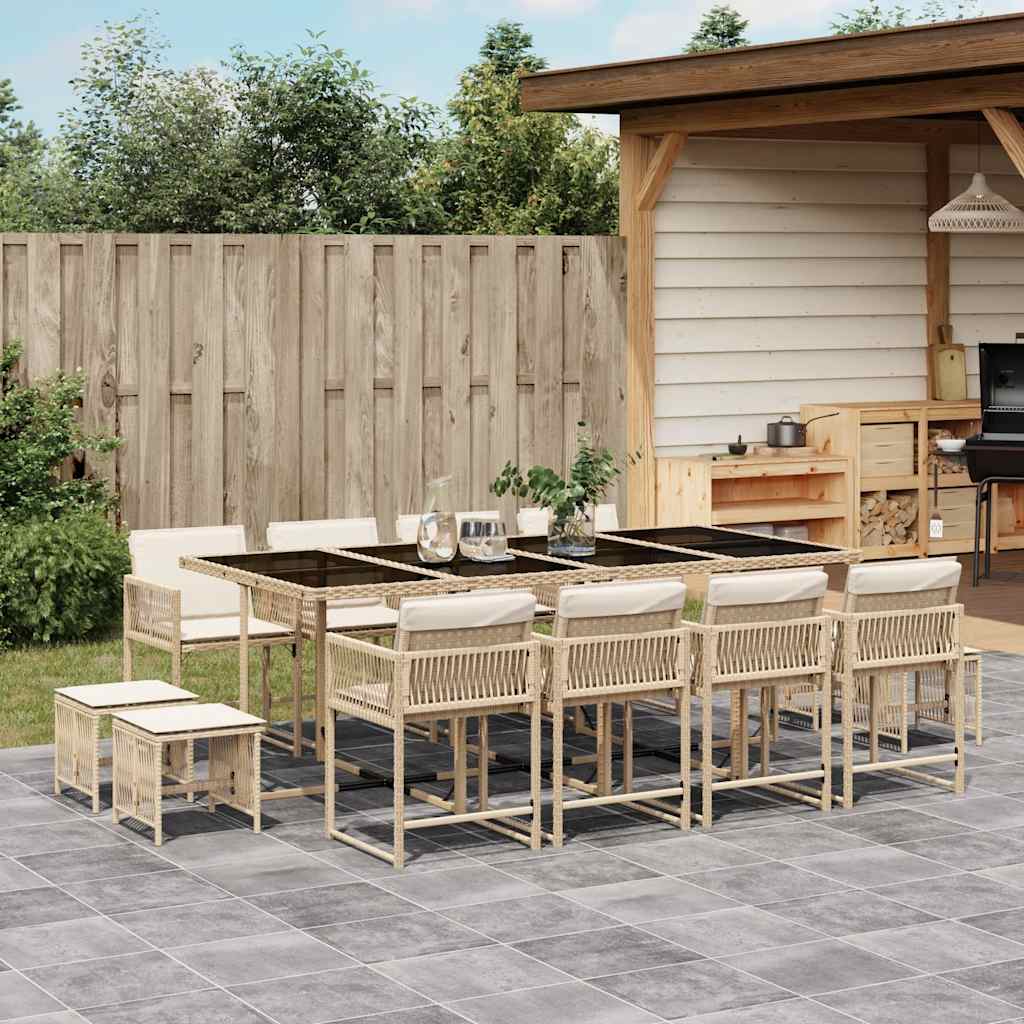 9-tlg. Garten-Essgruppe mit Kissen Schwarz Poly Rattan