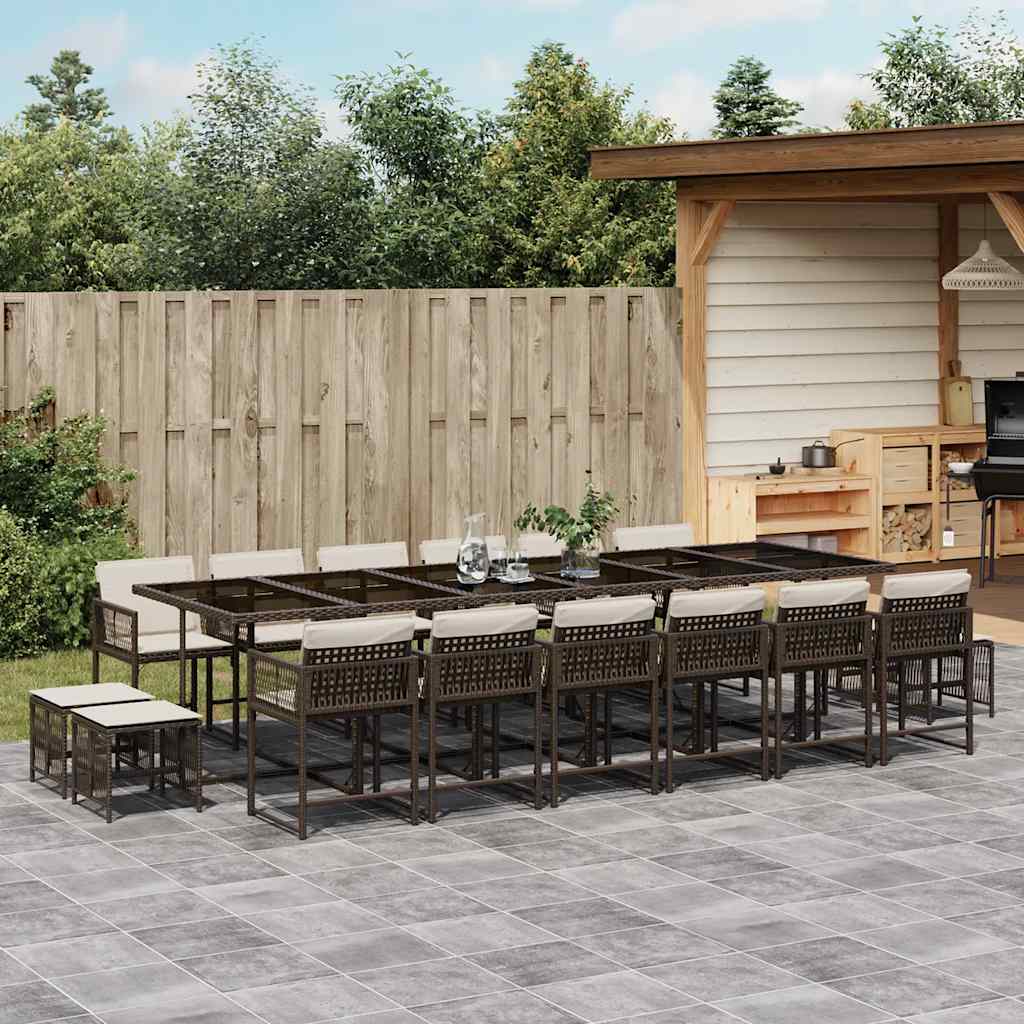 9-tlg. Garten-Essgruppe mit Kissen Schwarz Poly Rattan