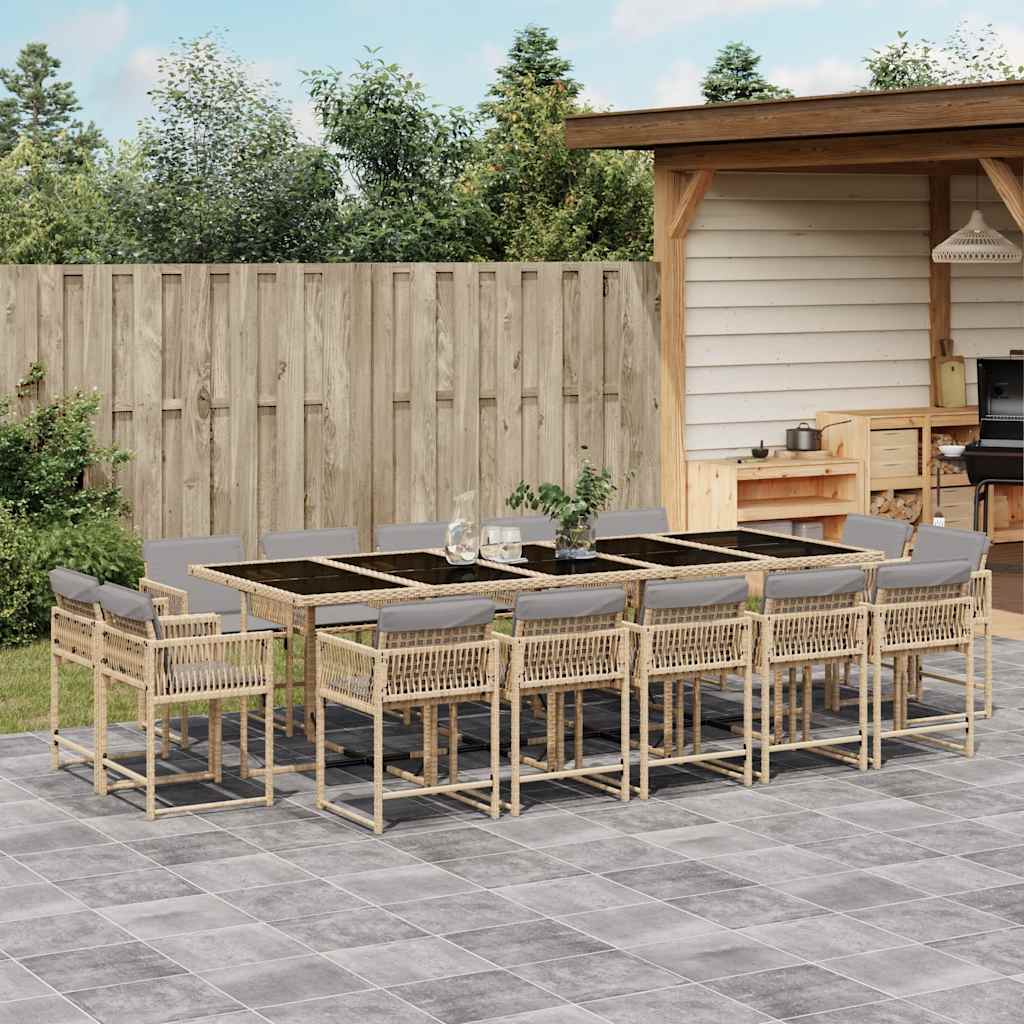 9-tlg. Garten-Essgruppe mit Kissen Schwarz Poly Rattan
