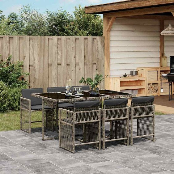 5-tlg. Garten-Essgruppe mit Kissen Schwarz Poly Rattan