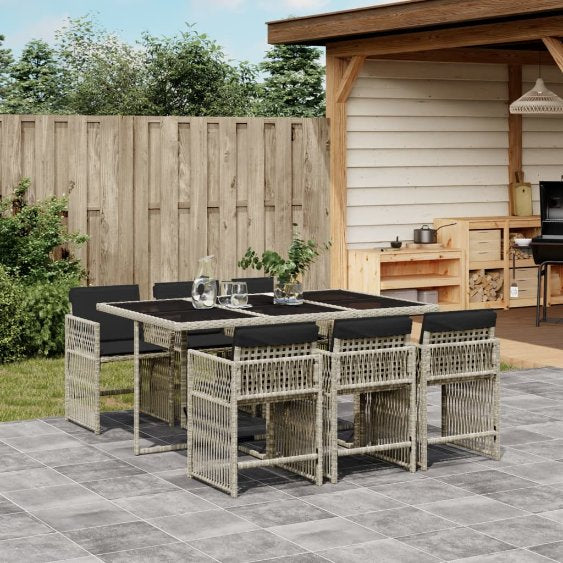 5-tlg. Garten-Essgruppe mit Kissen Schwarz Poly Rattan