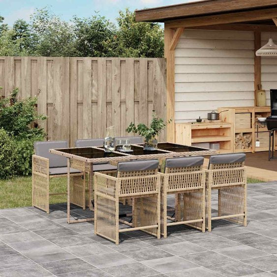 5-tlg. Garten-Essgruppe mit Kissen Schwarz Poly Rattan