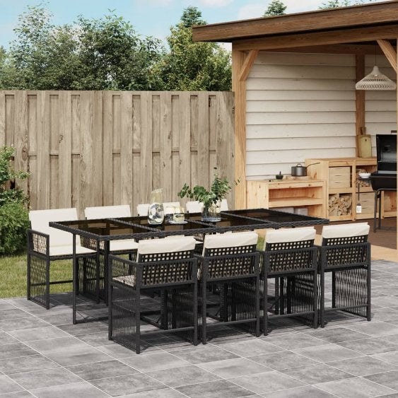5-tlg. Garten-Essgruppe mit Kissen Schwarz Poly Rattan