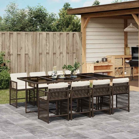 5-tlg. Garten-Essgruppe mit Kissen Schwarz Poly Rattan