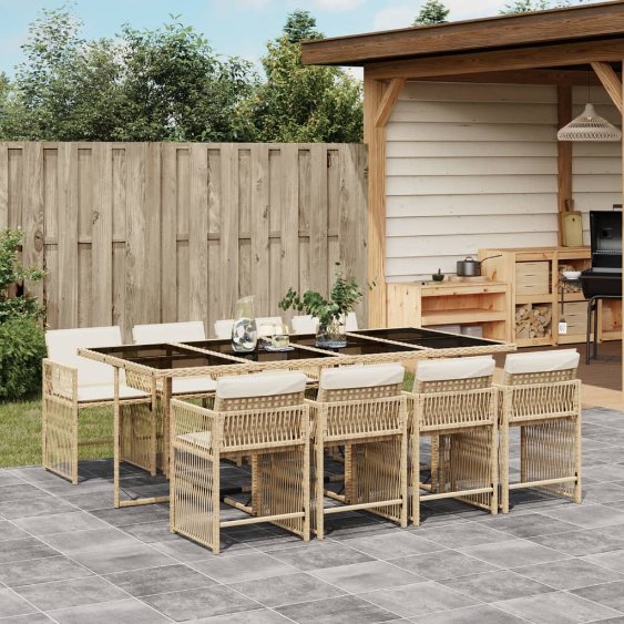 5-tlg. Garten-Essgruppe mit Kissen Schwarz Poly Rattan