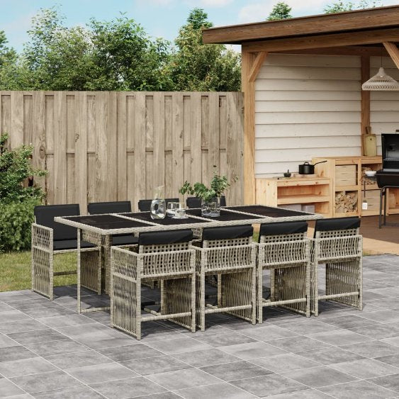 5-tlg. Garten-Essgruppe mit Kissen Schwarz Poly Rattan
