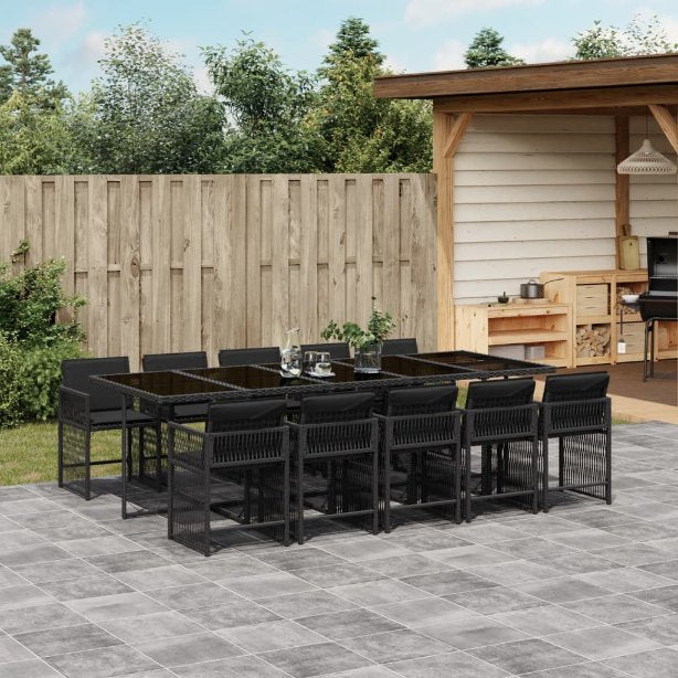 5-tlg. Garten-Essgruppe mit Kissen Schwarz Poly Rattan