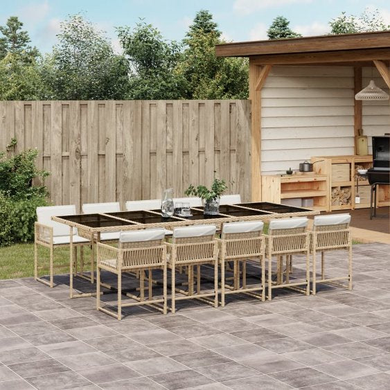 5-tlg. Garten-Essgruppe mit Kissen Schwarz Poly Rattan