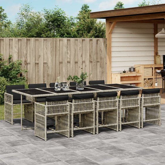 5-tlg. Garten-Essgruppe mit Kissen Schwarz Poly Rattan