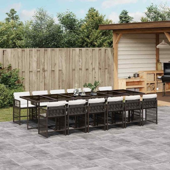 5-tlg. Garten-Essgruppe mit Kissen Schwarz Poly Rattan