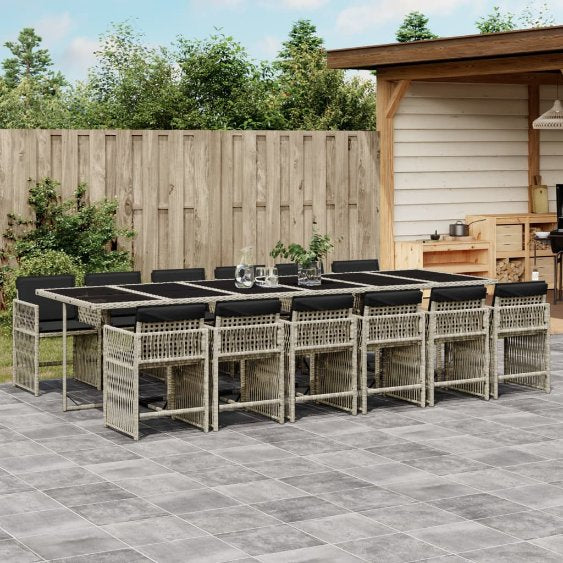 5-tlg. Garten-Essgruppe mit Kissen Schwarz Poly Rattan