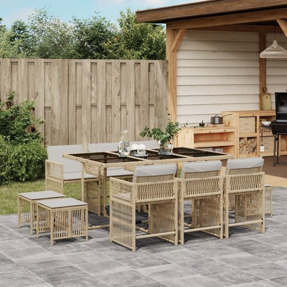 9-tlg. Garten-Essgruppe mit Kissen Schwarz Poly Rattan