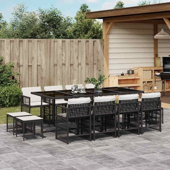 9-tlg. Garten-Essgruppe mit Kissen Schwarz Poly Rattan