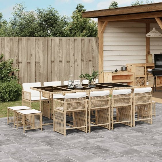 9-tlg. Garten-Essgruppe mit Kissen Schwarz Poly Rattan
