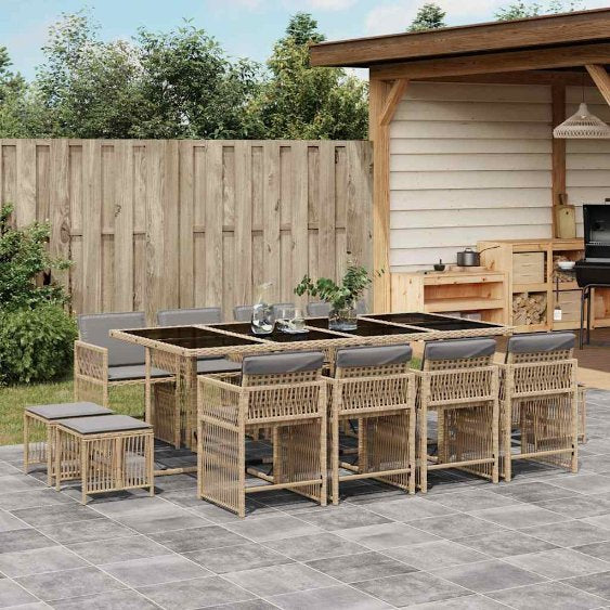 9-tlg. Garten-Essgruppe mit Kissen Schwarz Poly Rattan