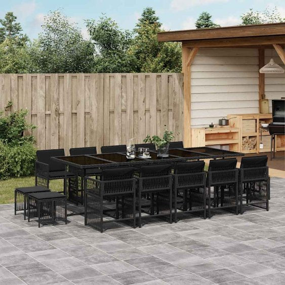 9-tlg. Garten-Essgruppe mit Kissen Schwarz Poly Rattan