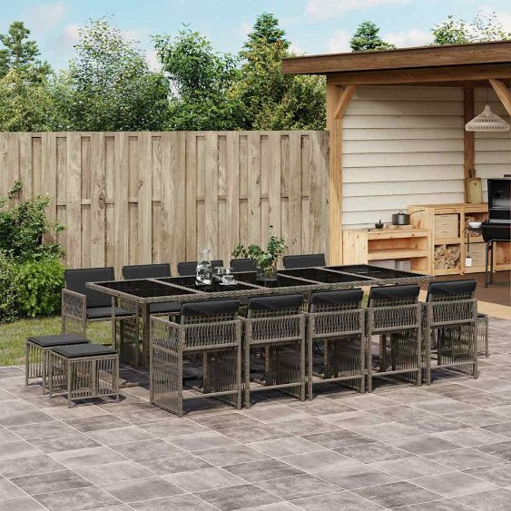 9-tlg. Garten-Essgruppe mit Kissen Schwarz Poly Rattan