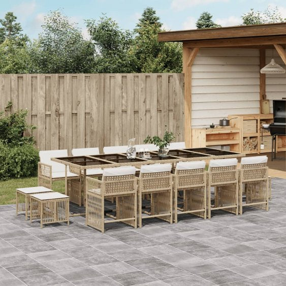 9-tlg. Garten-Essgruppe mit Kissen Schwarz Poly Rattan