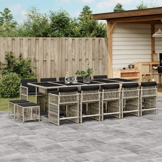9-tlg. Garten-Essgruppe mit Kissen Schwarz Poly Rattan
