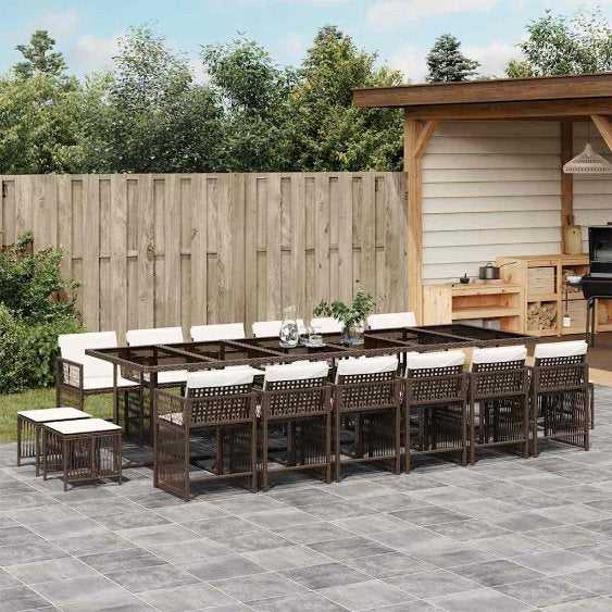 9-tlg. Garten-Essgruppe mit Kissen Schwarz Poly Rattan