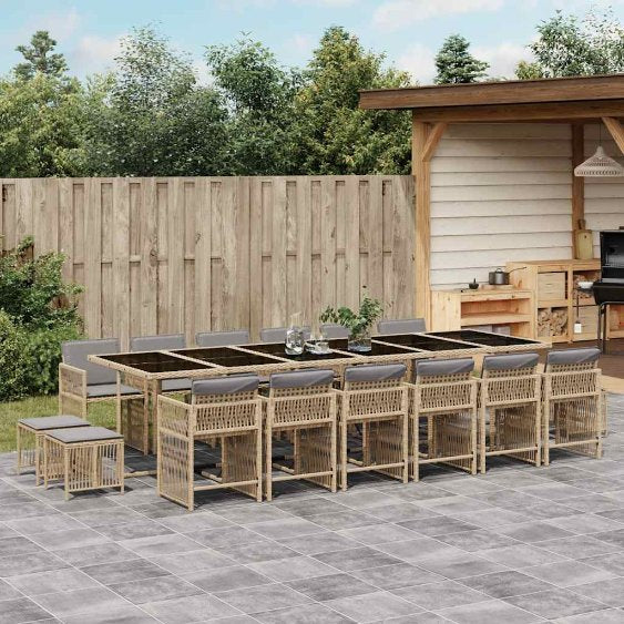 9-tlg. Garten-Essgruppe mit Kissen Schwarz Poly Rattan