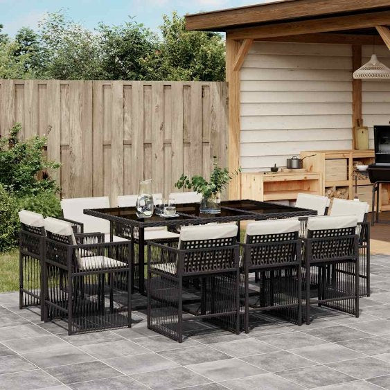 9-tlg. Garten-Essgruppe mit Kissen Schwarz Poly Rattan