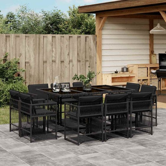 9-tlg. Garten-Essgruppe mit Kissen Schwarz Poly Rattan