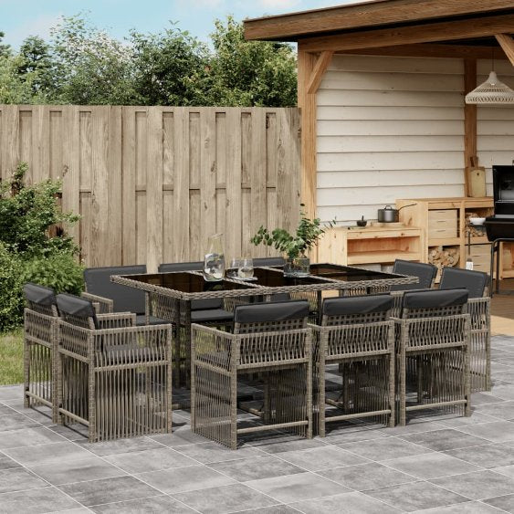 9-tlg. Garten-Essgruppe mit Kissen Schwarz Poly Rattan