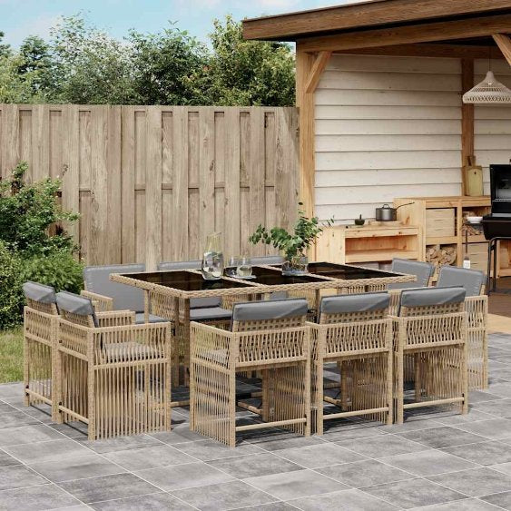 9-tlg. Garten-Essgruppe mit Kissen Schwarz Poly Rattan