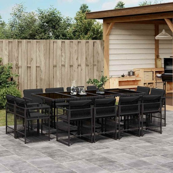 9-tlg. Garten-Essgruppe mit Kissen Schwarz Poly Rattan